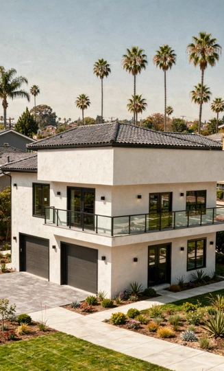 Completed residential construction project with modern design in Los Angeles