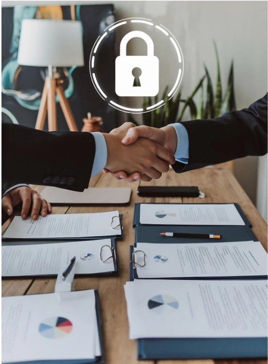 Business agreement and privacy policy concept with professional handshake