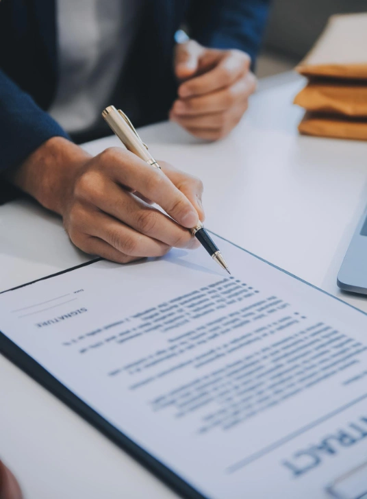 Signing construction contract and terms agreement document