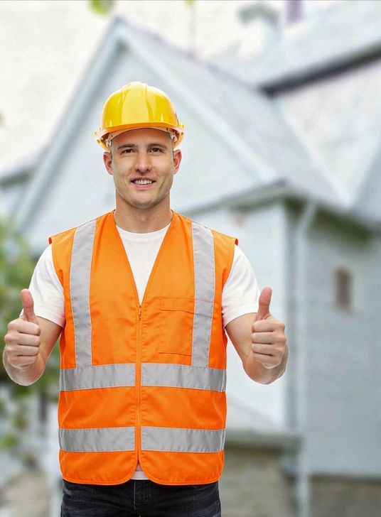 Professional construction worker showing approval on completed project