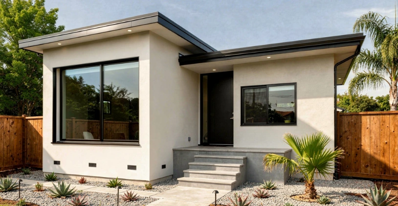 Modern ADU construction project in Los Angeles with contemporary design and landscaping